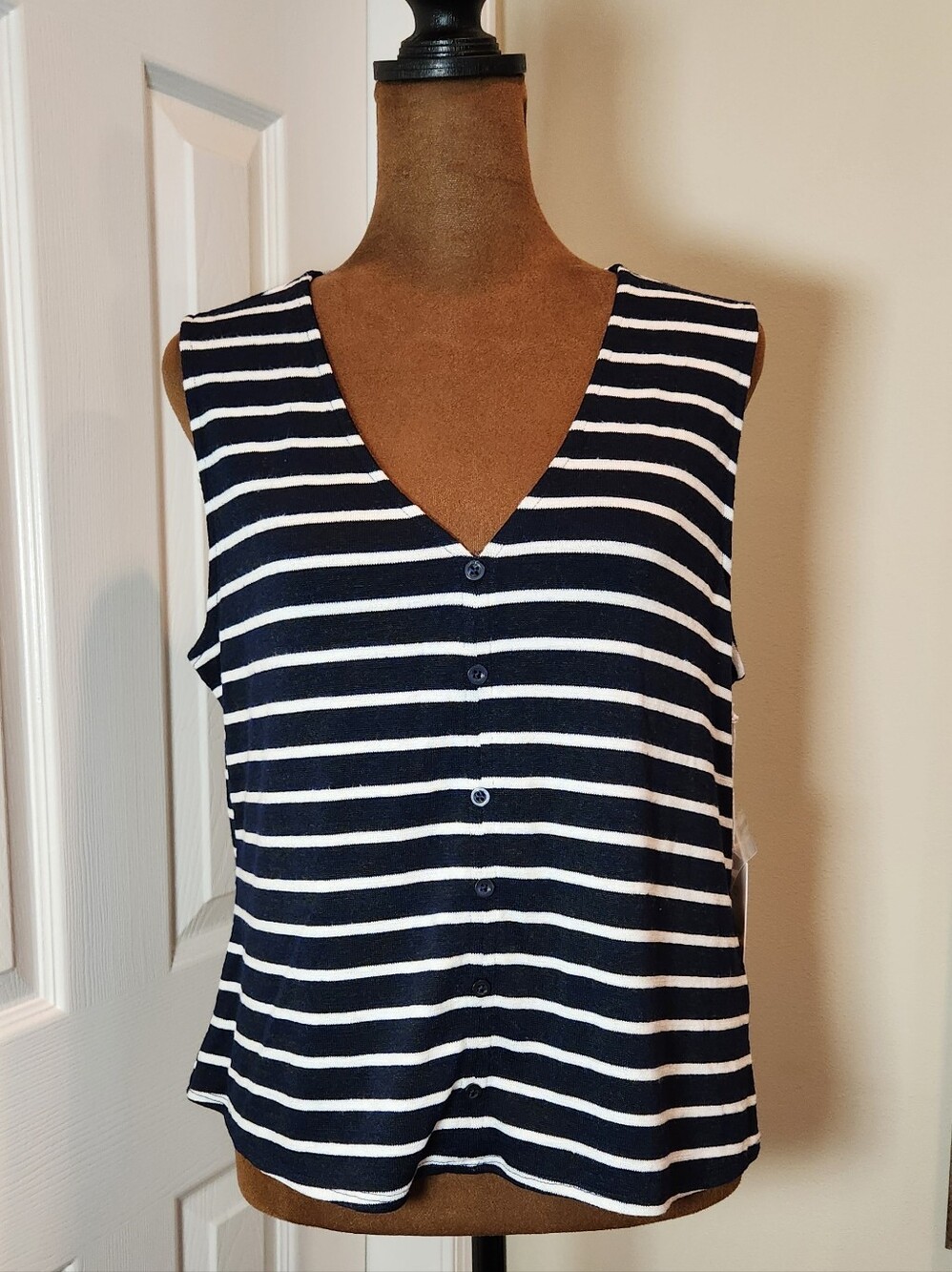 LC Lauren Conrad Sleeveless Blue/White Striped Knit V-Neck Top - NWT